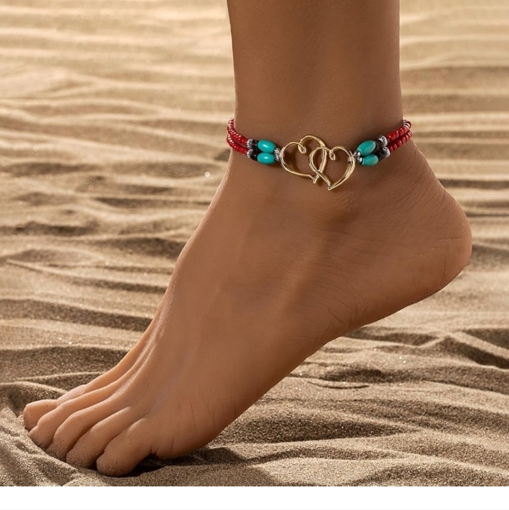 Heart Charm Beaded Anklet